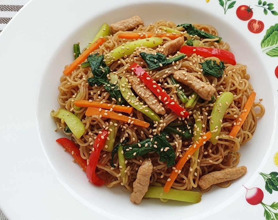 Tavuklu Sebzeli Çin Usulü Noodle: Evde Asya Esintisi
