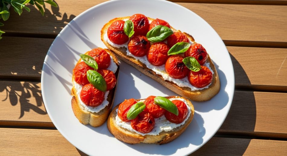 Fırında Domatesli Peynirli Ekmek Üstü Atıştırmalık (Türk Bruschetta)