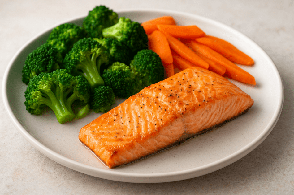 Brokoli ve Havuçlu Buharda Somon (Diyet ve Omega-3 Zengini)
