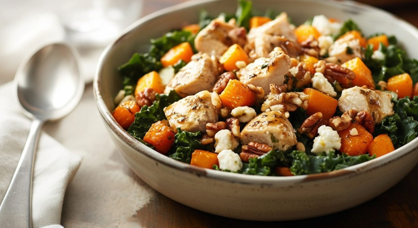 Tavuklu Kara Lahana Salatası – Fırınlanmış Balkabaklı Hafif ve Doyurucu Salata