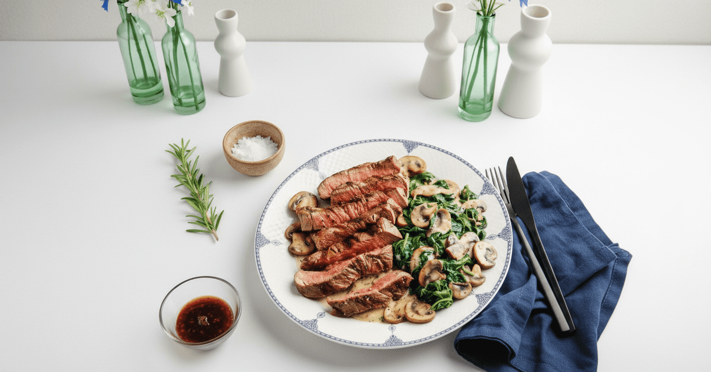 Kremalı Ispanaklı Mantarlı Biftek