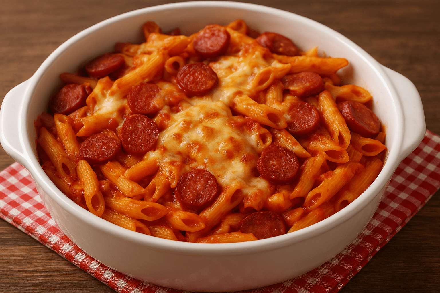 4 Malzemeli Penne & Füme Sucuklu Fırın Makarna