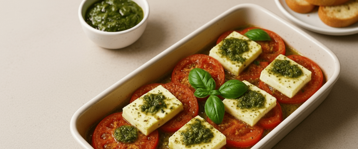 Fırında Pesto Soslu Domates & Beyaz Peynir Fırında Pesto Soslu Domates & Beyaz Peynir