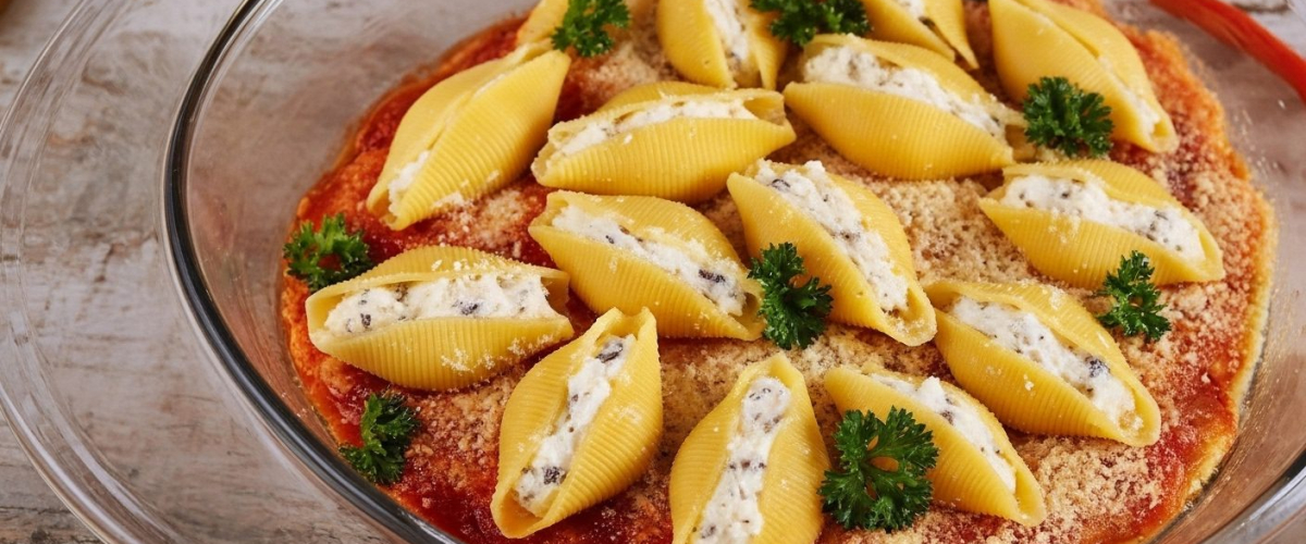 Ispanaklı ve Ricotta Peynirli Dolma Makarna (Conchiglie)